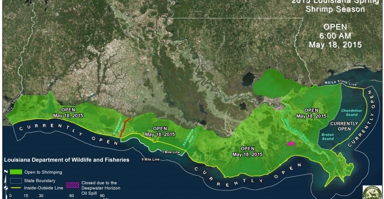 Map of 2015 Louisiana Spring Shrimp Season