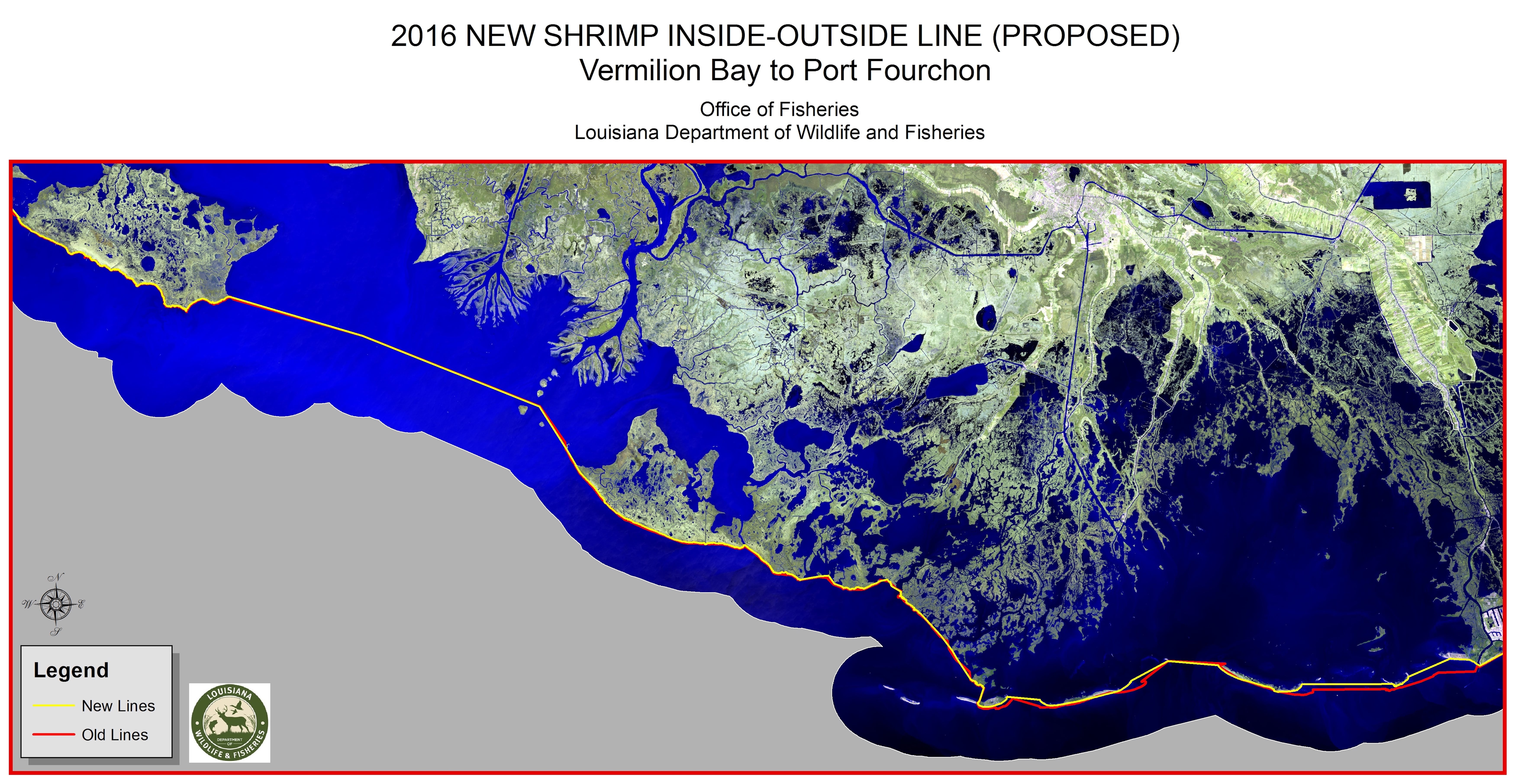Map of the 2016 Proposed Shrimp line for Vermilion Bay to Port Fourchon