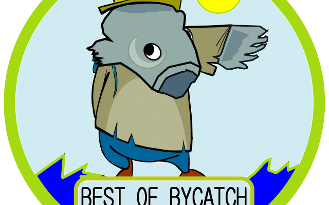 Best Of Bycatch logo with a fish with a hat on it.