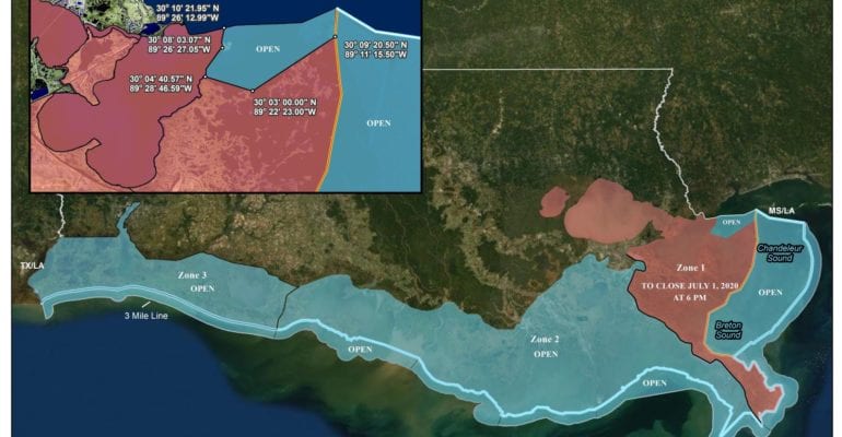 Map of shrimp closing areas July 1, 2020