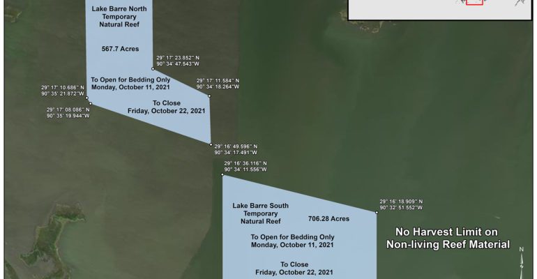 Map of Lake Barre Temporary Natural Reef