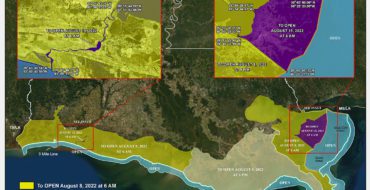 map showing opening areas of the fall inshore shrimp season